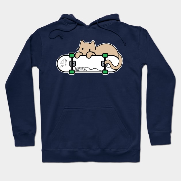 Cat and Skateboard Skateboarding Shy Cat Mouse and cheese Hoodie by GlanceCat